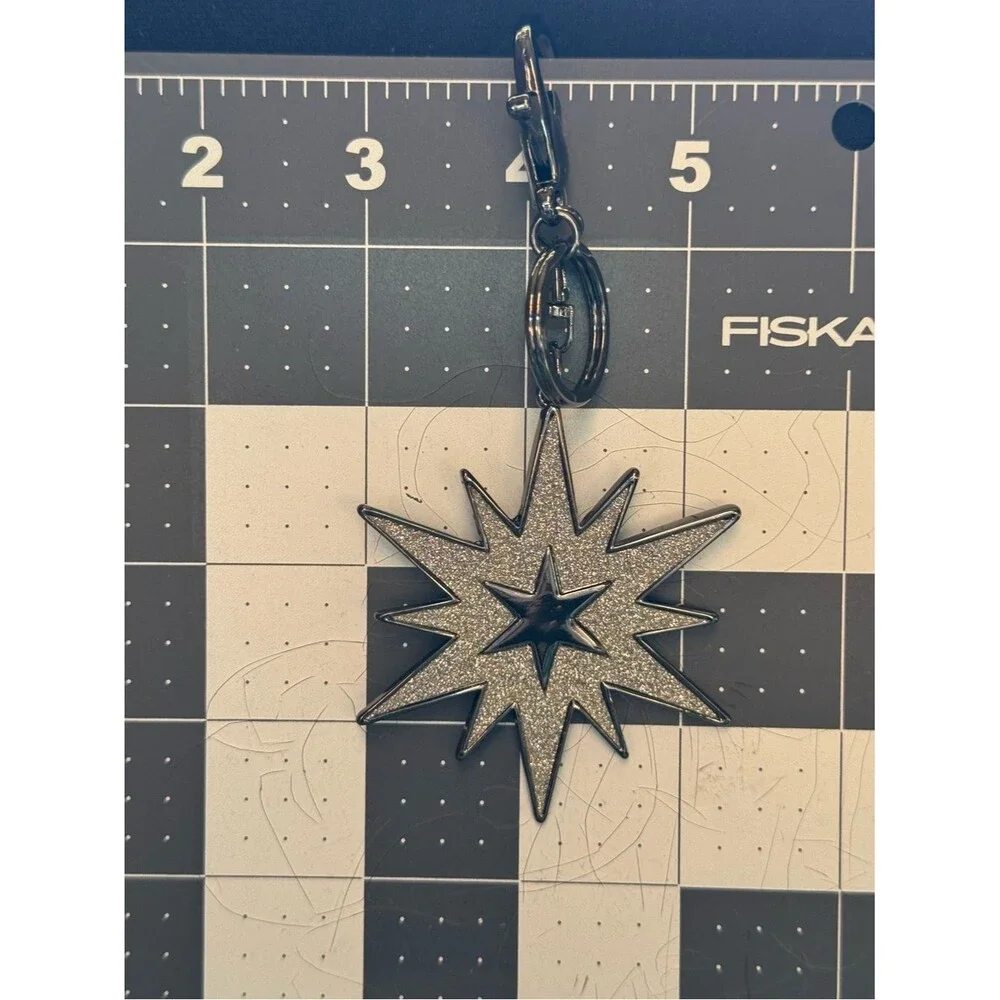 NWOT Express Starburst Glitter Keychain Bag Charm Gunmetal Silver Star Gift